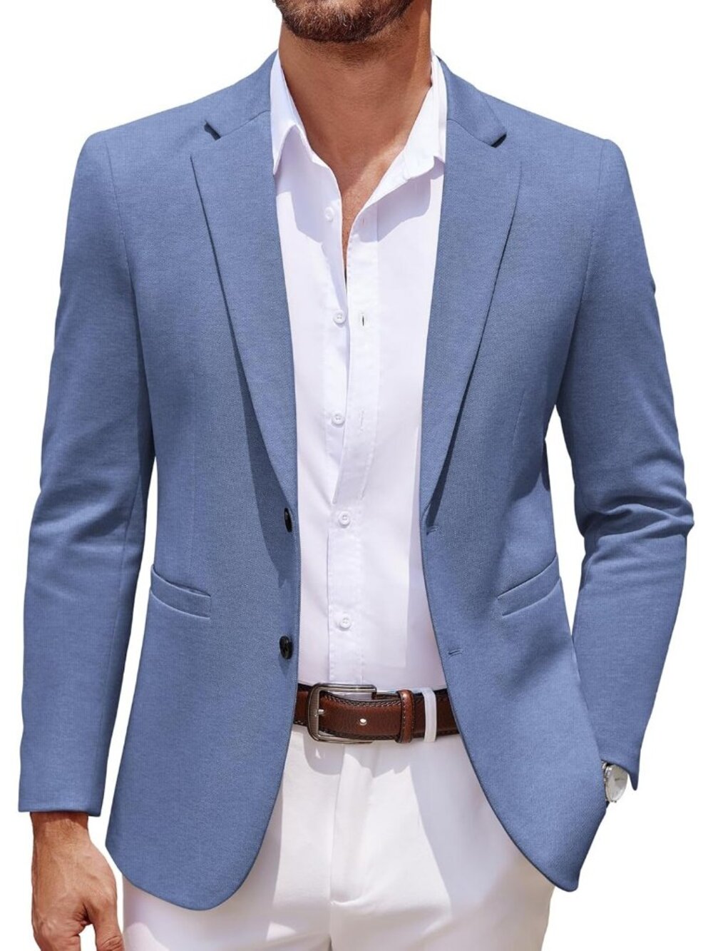 Men's Blue Casual Blazer Two Button Lightweight Sport Front pocket